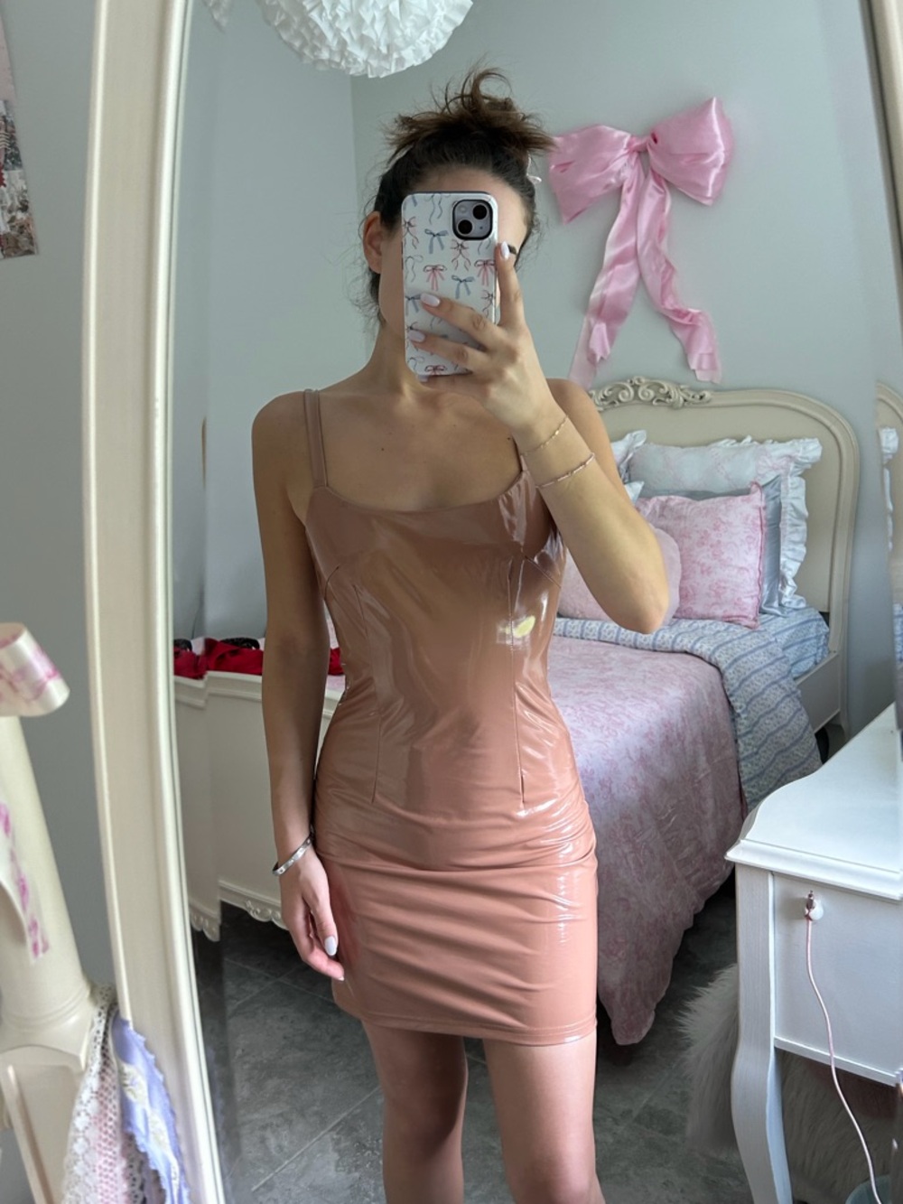 Forever 21 Tan Vinyl Bodycon Mini Dress